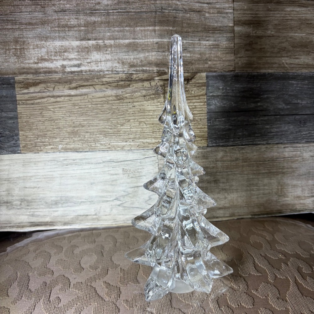 Vintage Clear Art Glass Christmas Tree Icy Textured Holiday Decor 8.5in